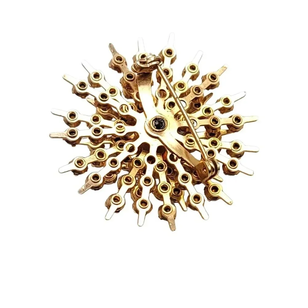 Gold Tone Rhinestone Cluster Enamel Eastern Star Masonic Brooch Pin Vintage